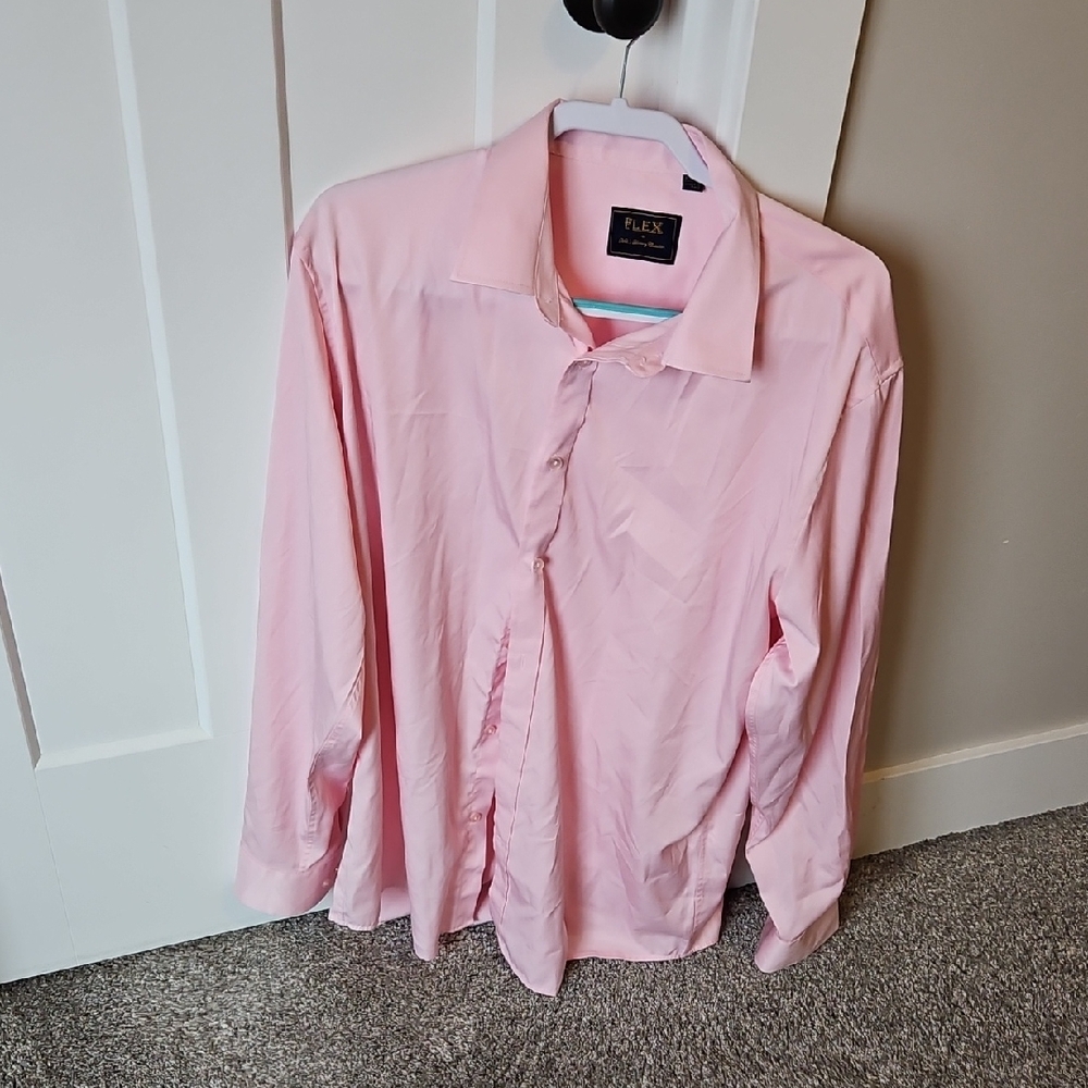 Mens Pink Long Sleeve Button-Up Shirt